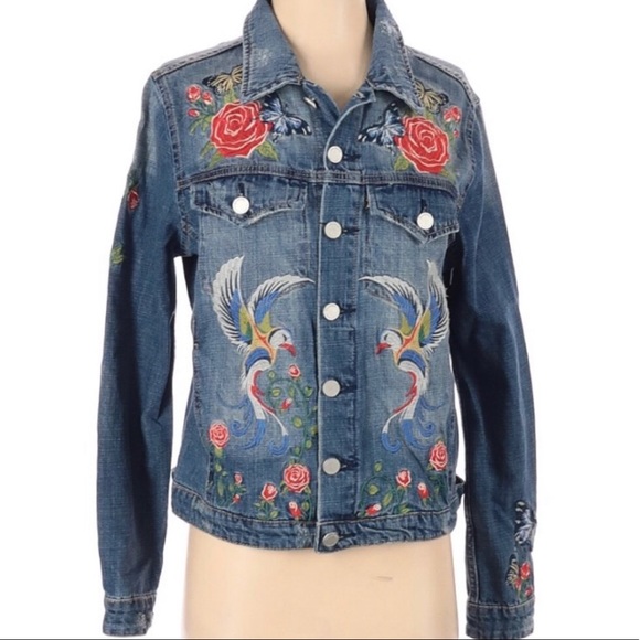 Blank NYC Wild Child Bird Embroider Denim Jacket S - Picture 14 of 15